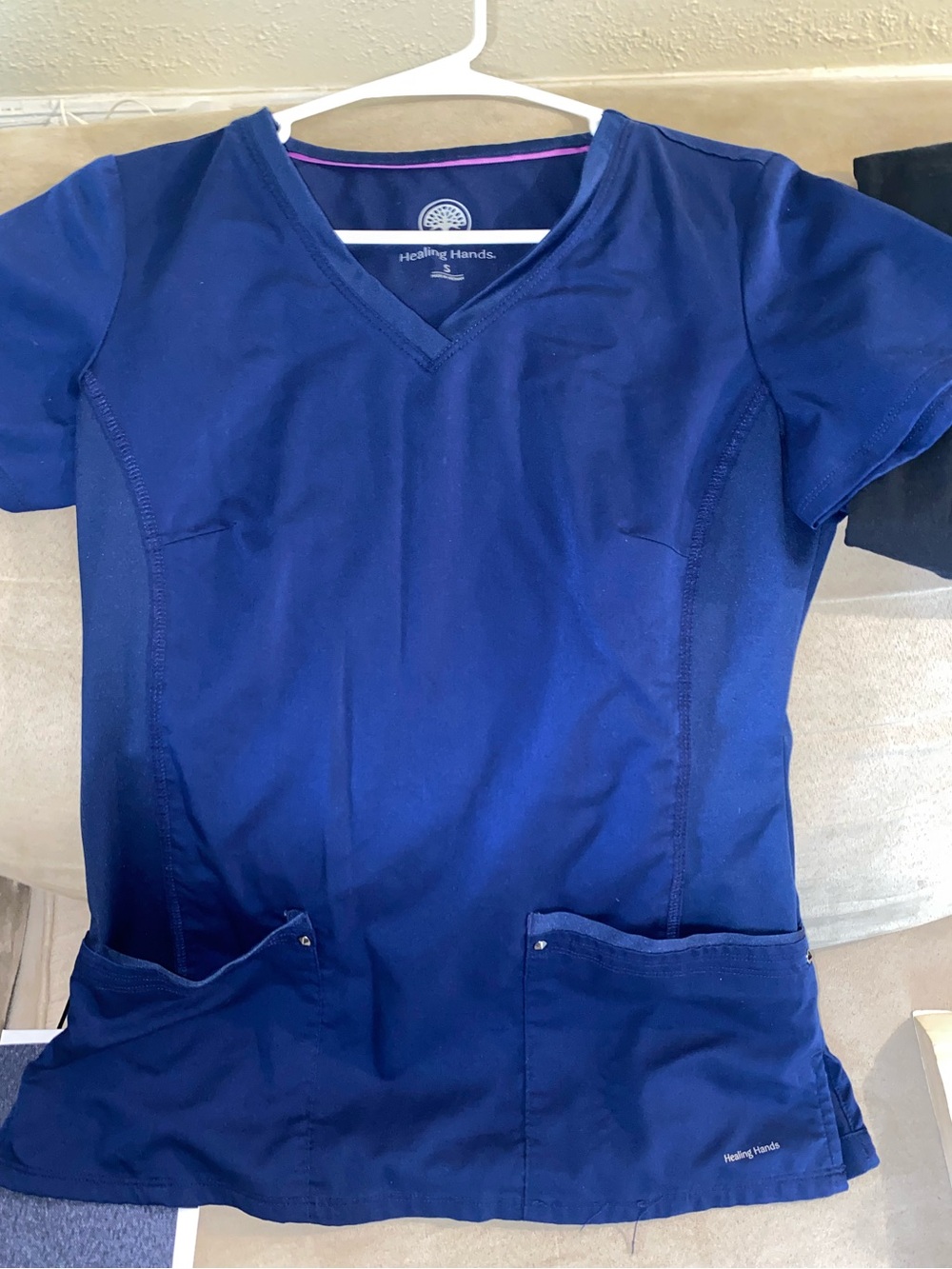 healing hands Women's V-Neck Scrub Top in Royal Blue with Pink Trim